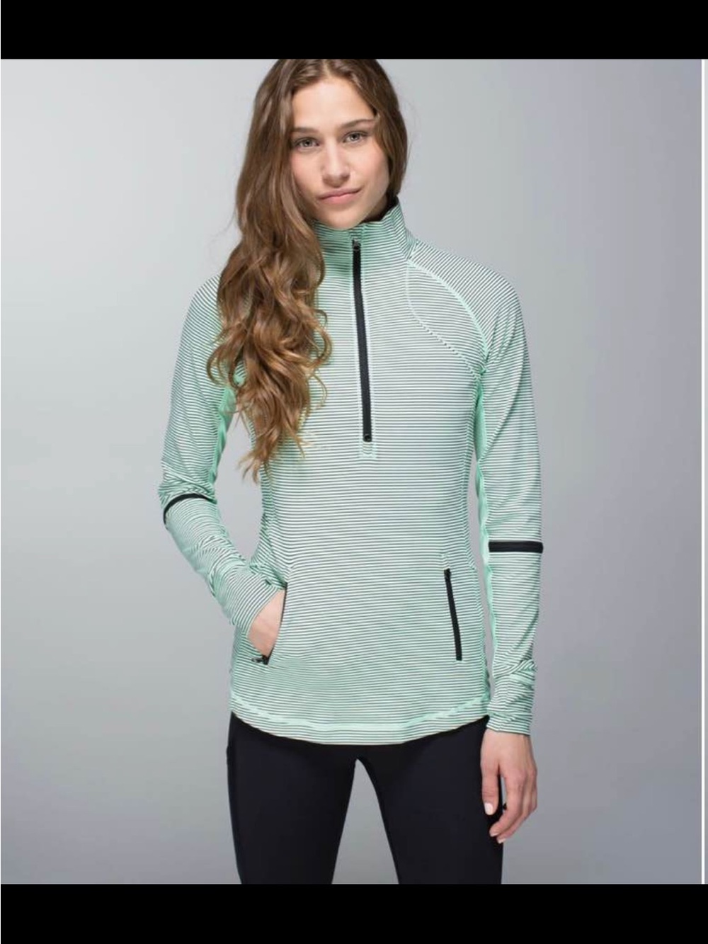 Lululemon Striped Mint Green Quarter-Zip Pullover